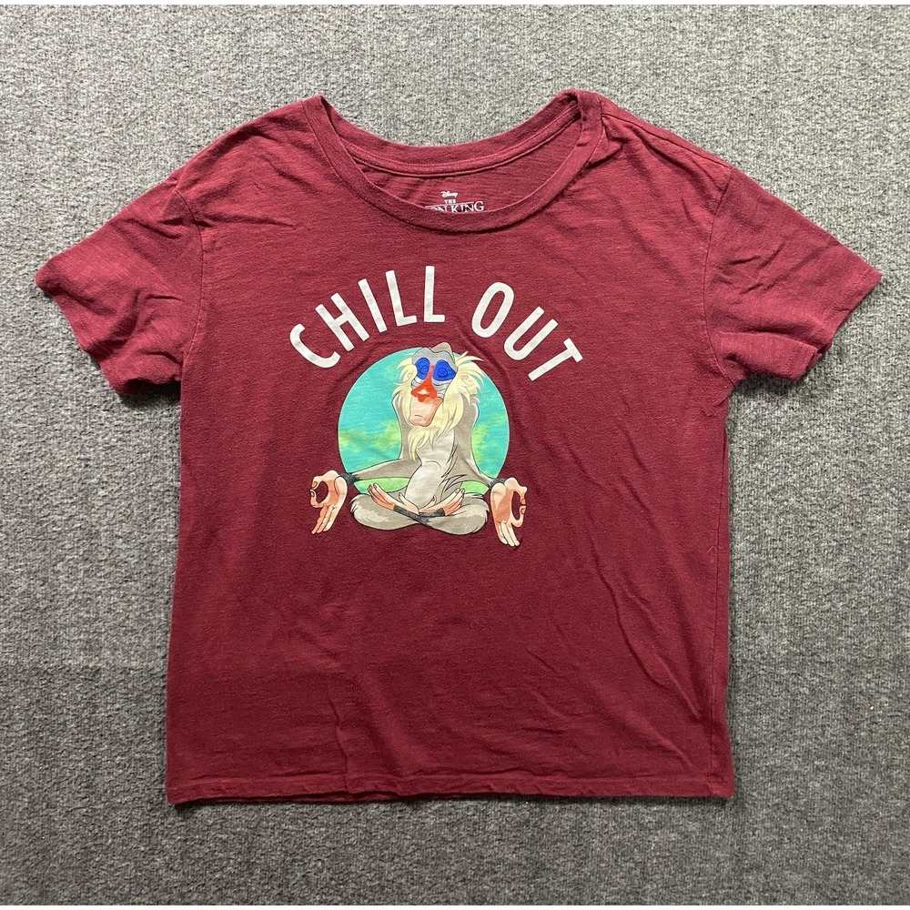 Disney The Lion King Rafiki "Chill Out" Women's Tee Shirt Size M Burgundy